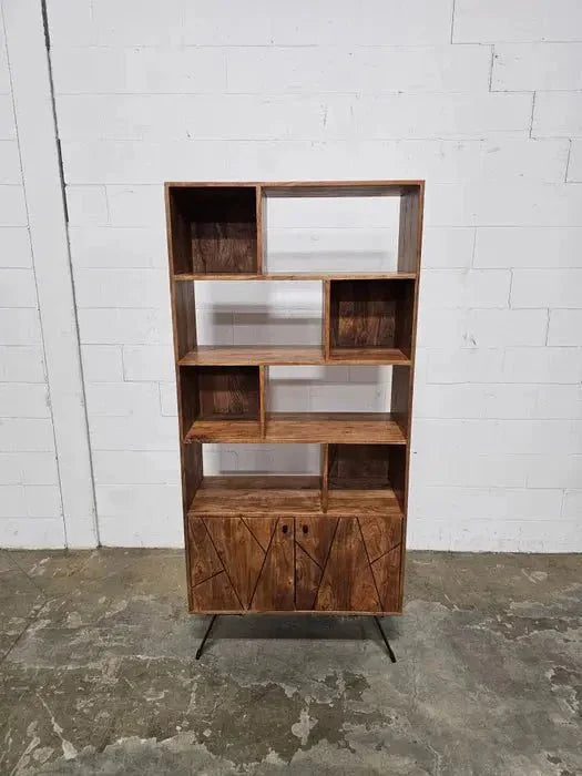 Étagère Mid-Century en bois d'Acacia avec 2 portes