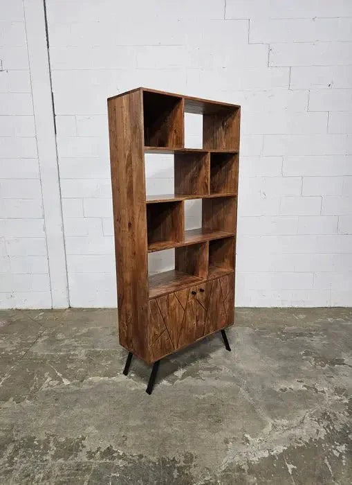 Étagère Mid-Century en bois d'Acacia avec 2 portes