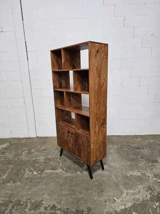 Étagère Mid-Century en bois d'Acacia avec 2 portes