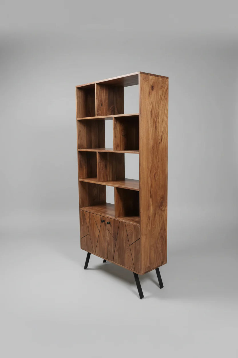 Étagère Mid-Century en bois d'Acacia avec 2 portes