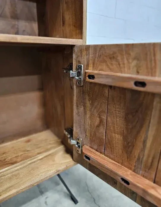 Étagère Mid-Century en bois d'Acacia avec 2 portes