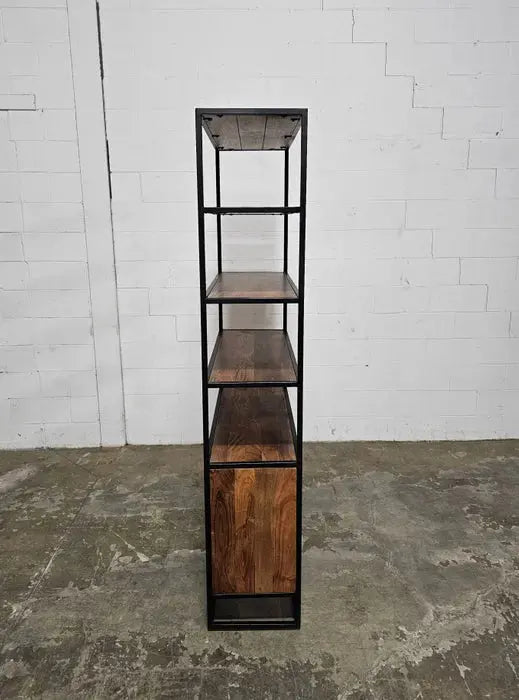 Étagère en Bois d'Acacia 2 portes sur structure d'acier noir