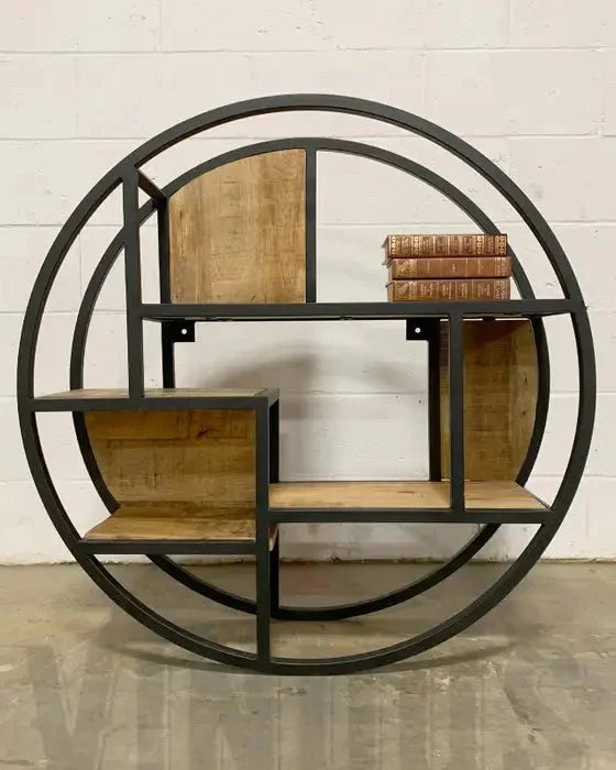 Étagère murale rond en bois de manguier et acier