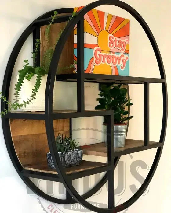 Étagère murale rond en bois de manguier et acier