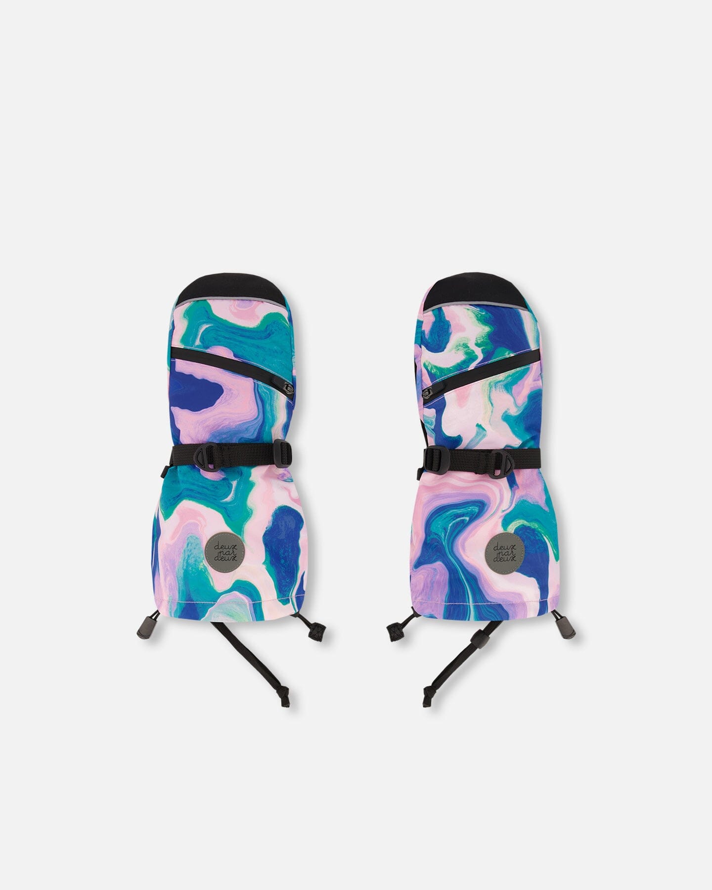 Mittens With String In Marbled Print