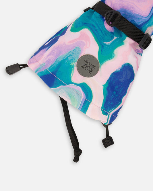 Mittens With String In Marbled Print