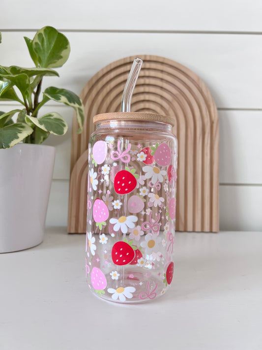 Strawberry daisy Coquette glass cup