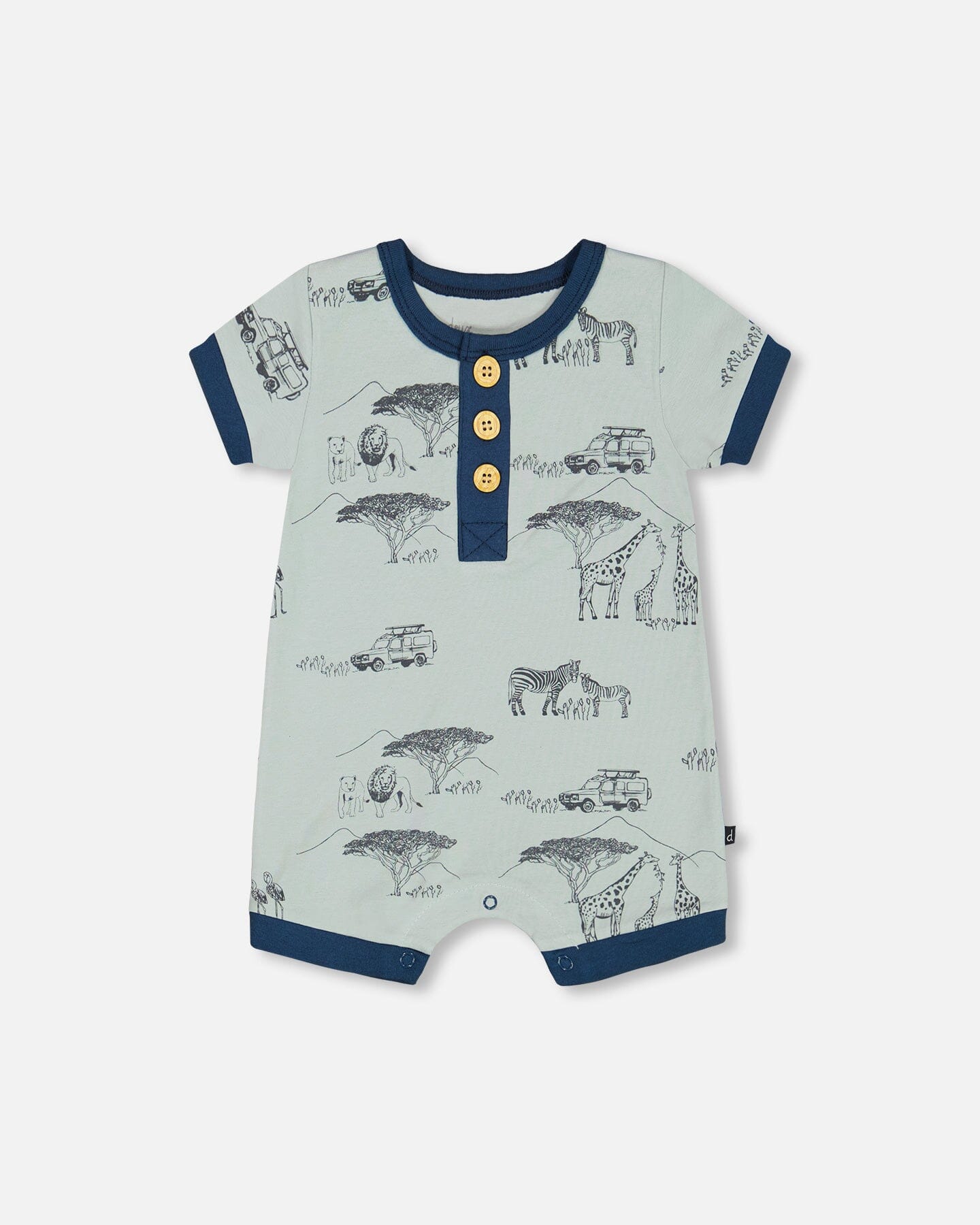 Organic Cotton Romper Sage With Printed Jungle