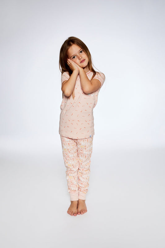 Organic Cotton Two Piece Pajama Set Pink Printed Goose