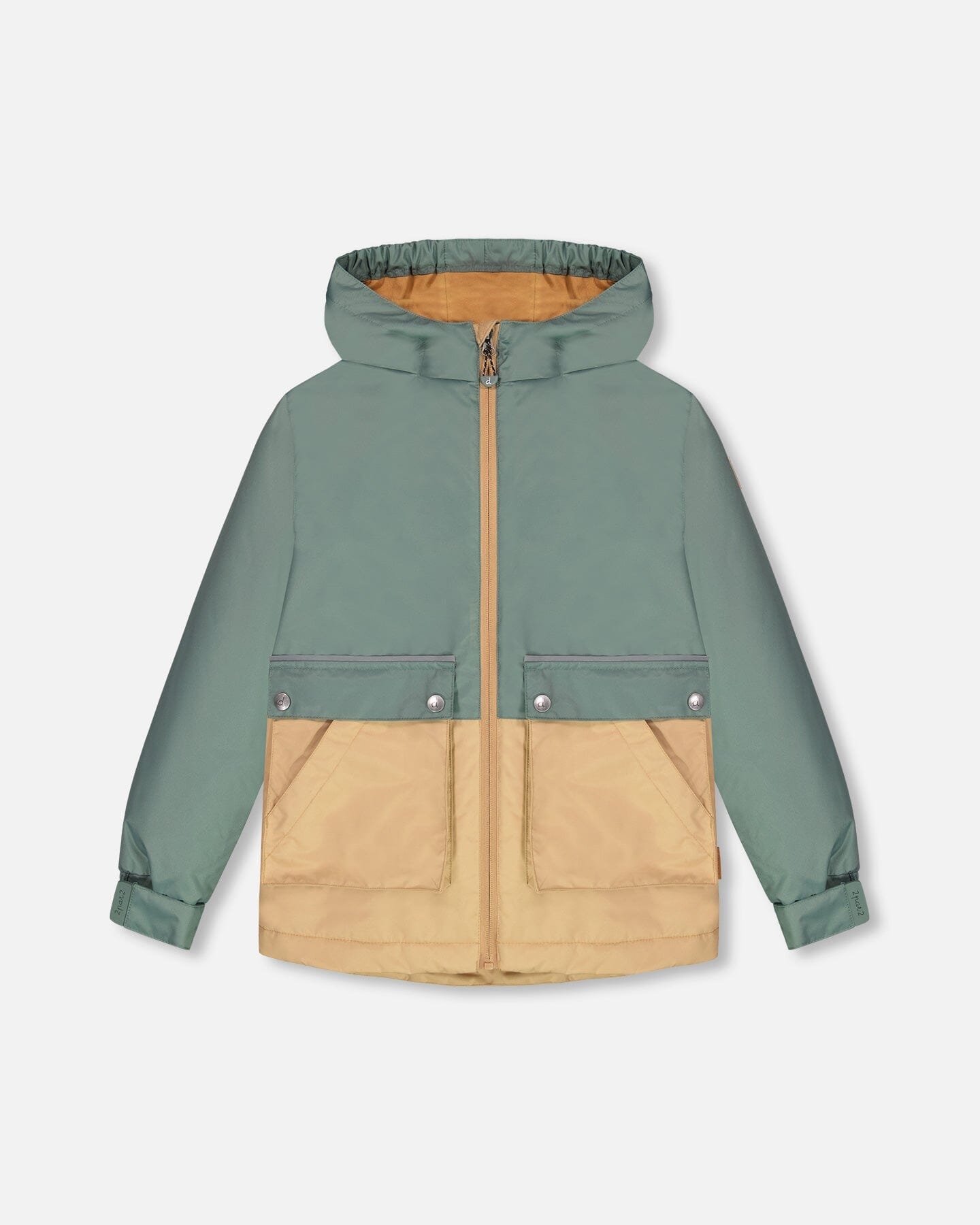 Hooded Colorblock Parka Forest Green And Beige