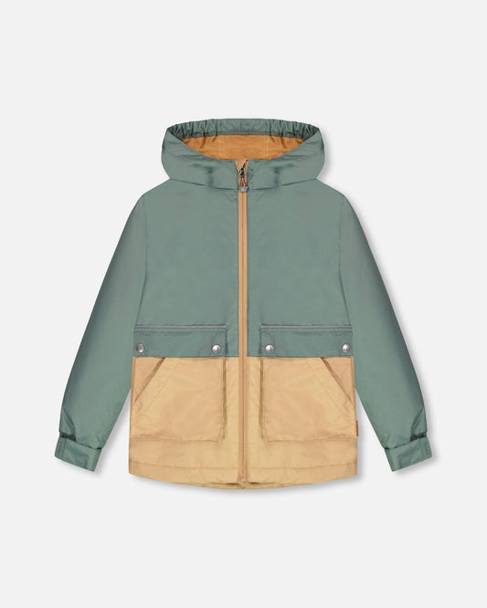 Hooded Colorblock Parka Forest Green And Beige