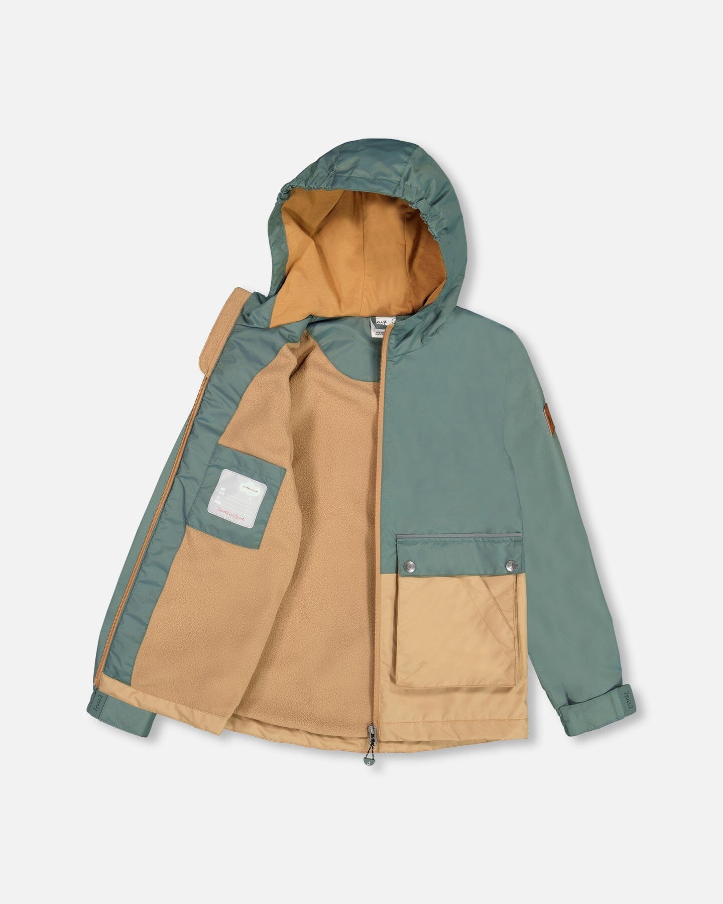 Hooded Colorblock Parka Forest Green And Beige