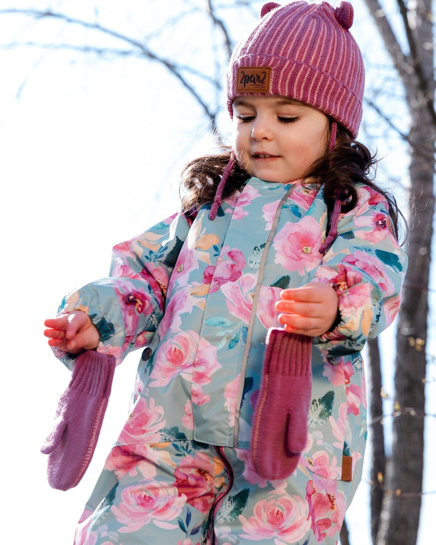 Baby Mid-Season One Piece With Hat Sage Green Printed Watercolor Roses