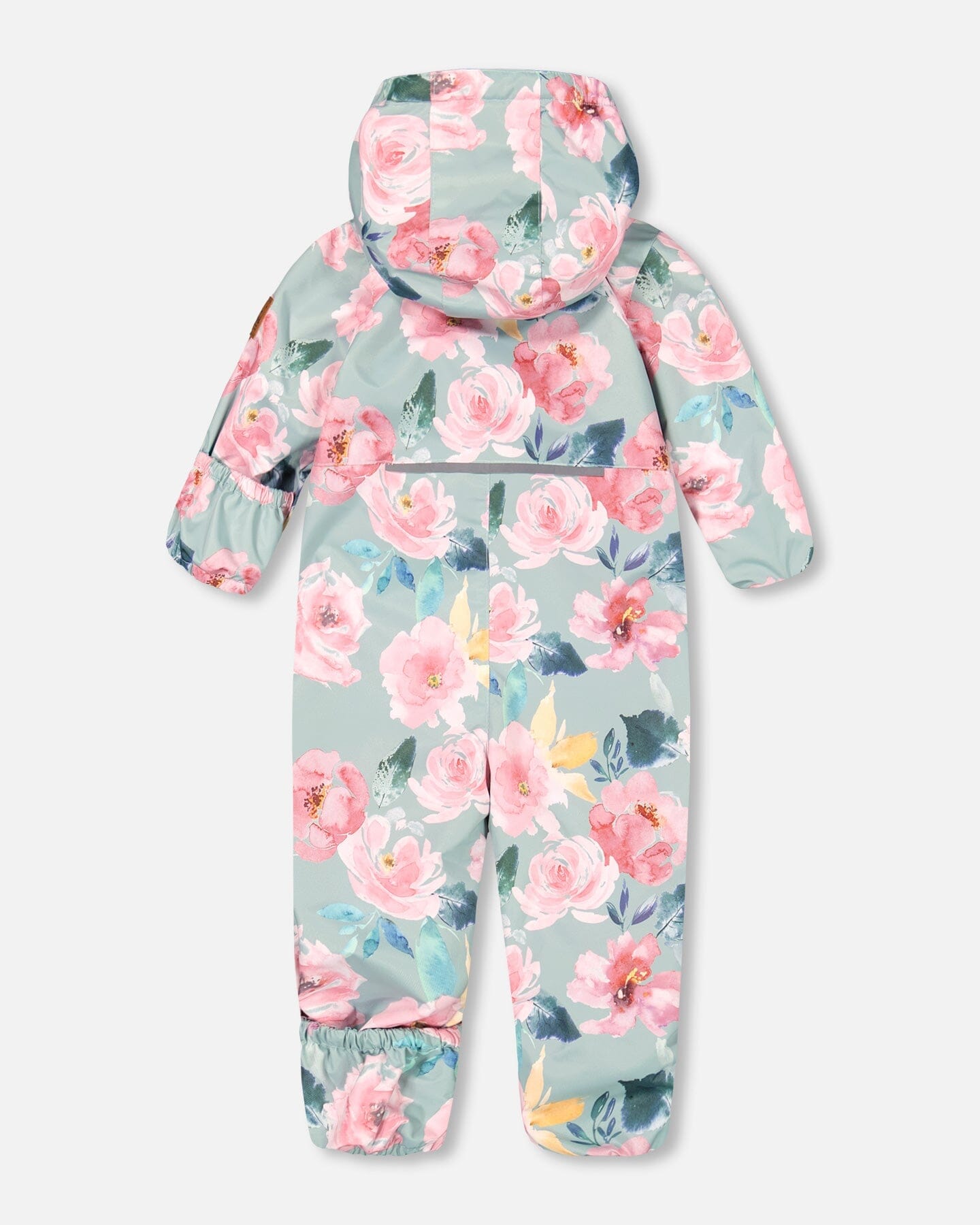 Baby Mid-Season One Piece With Hat Sage Green Printed Watercolor Roses