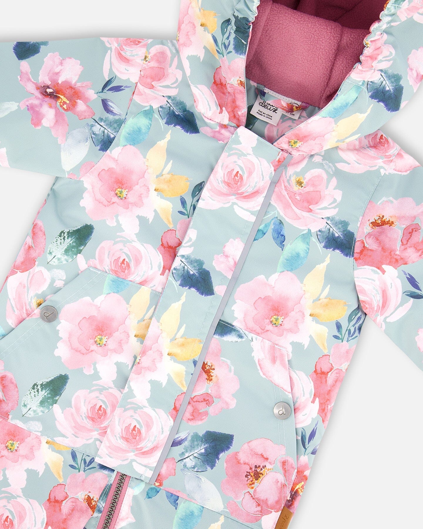 Baby Mid-Season One Piece With Hat Sage Green Printed Watercolor Roses