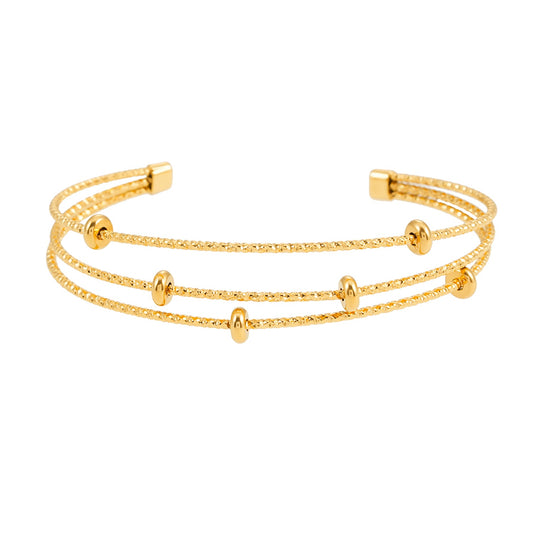 Style FARZIKA Gold: Triple Stacked Textured Beaded Bracelet