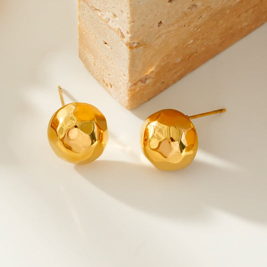 FELTHAM Gold: Contemporary Hammered Look Stud Earrings