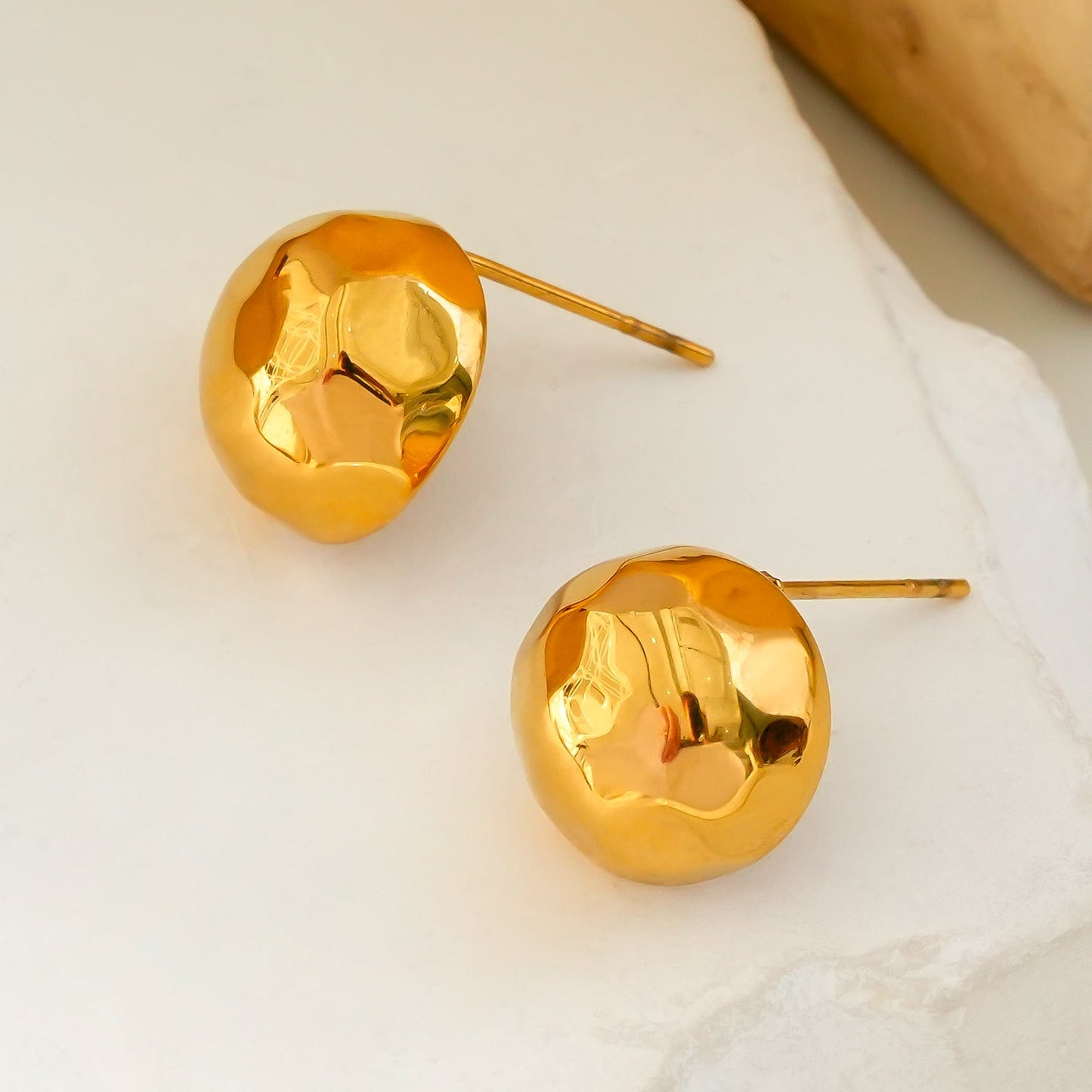 FELTHAM Gold: Contemporary Hammered Look Stud Earrings