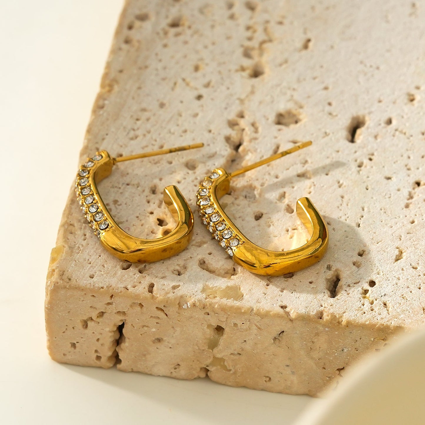 FIRLE Gold: Partial Pavé Zirconia Oval Hoop Earrings