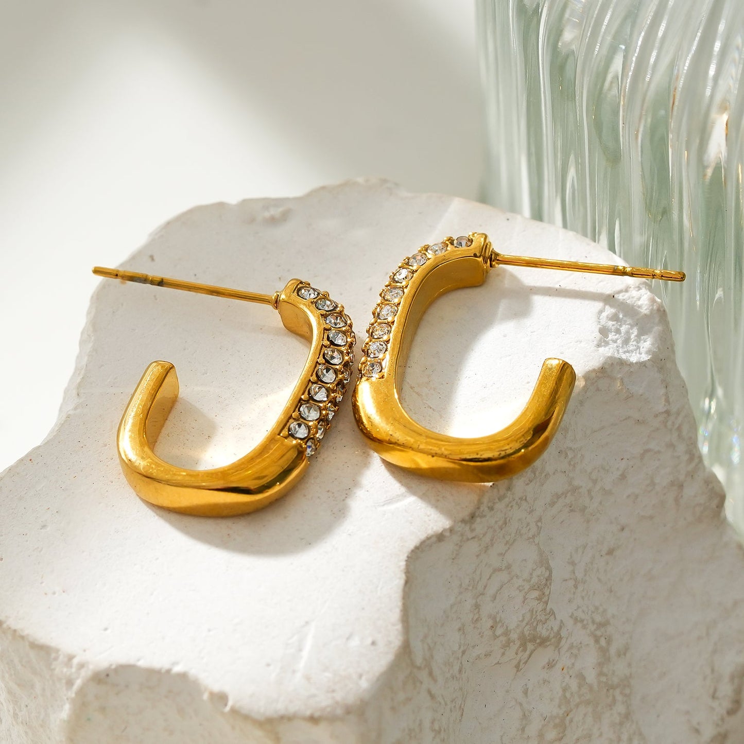 FIRLE Gold: Partial Pavé Zirconia Oval Hoop Earrings