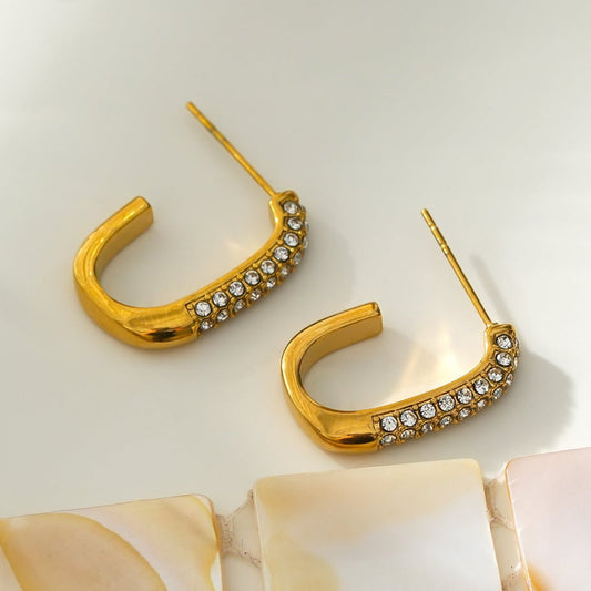 FIRLE Gold: Partial Pavé Zirconia Oval Hoop Earrings