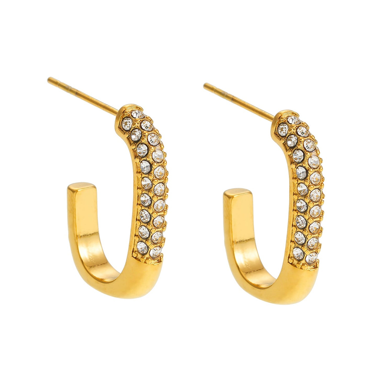 FIRLE Gold: Partial Pavé Zirconia Oval Hoop Earrings