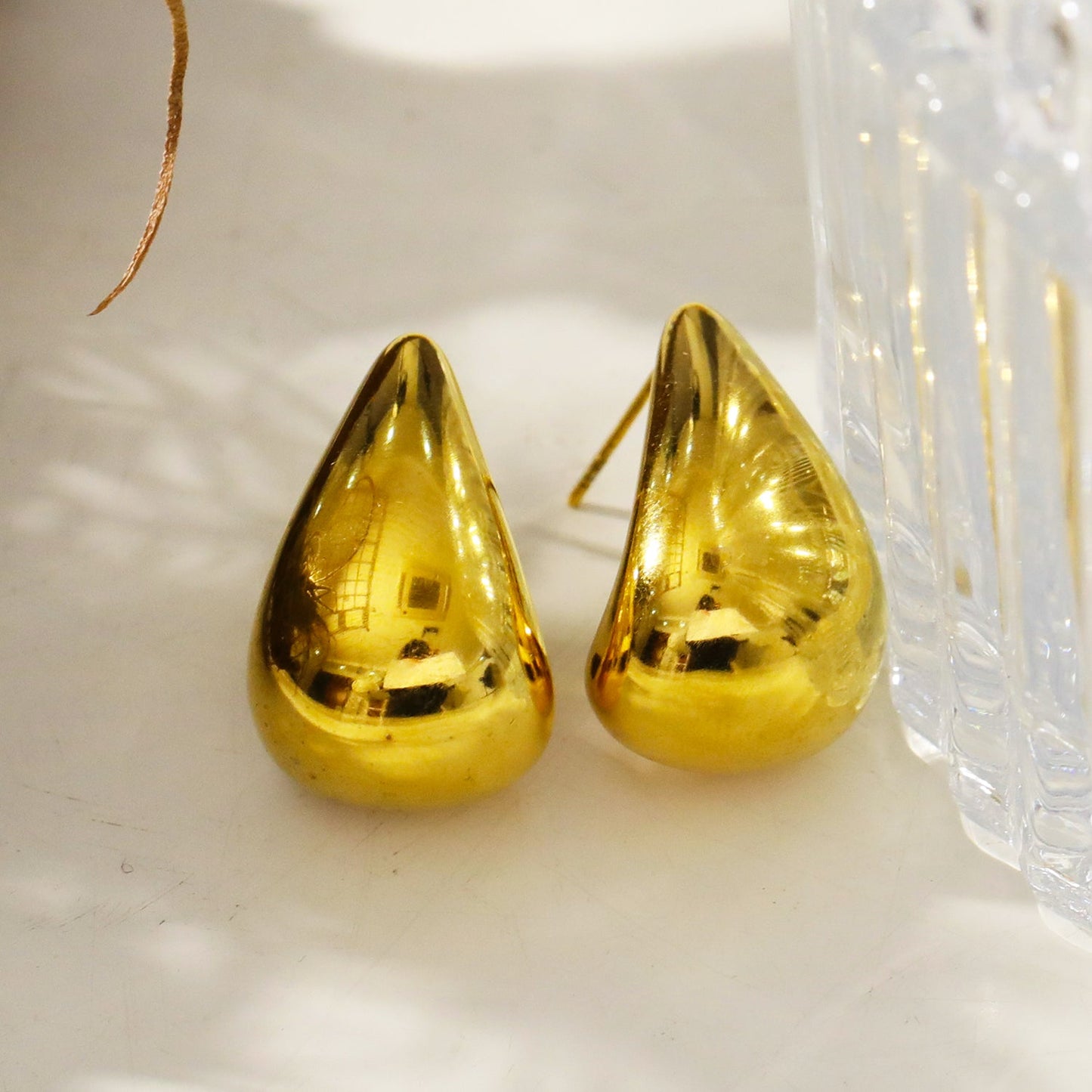 FORIA Gold: Chunky Look Light Weight Tear Drop Stud Earrings - Statement of Confidence
