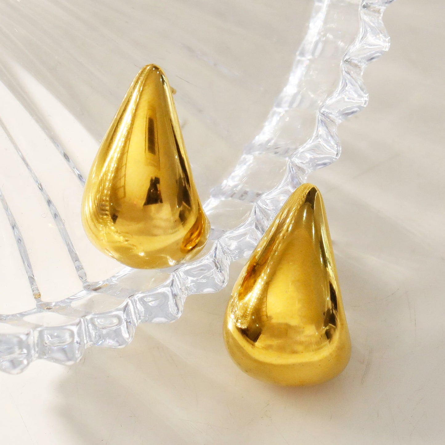 FORIA Gold: Chunky Look Light Weight Tear Drop Stud Earrings - Statement of Confidence