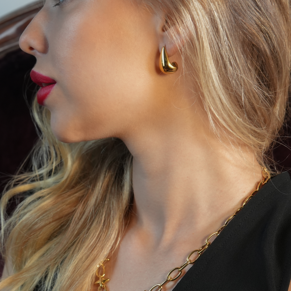 FORIA Gold: Chunky Look Light Weight Tear Drop Stud Earrings - Statement of Confidence