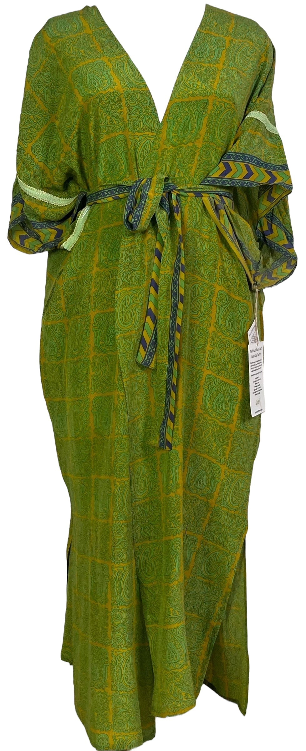 PRC6770 Avatar Long Pure Silk Kimono Sleeved Duster with Belt