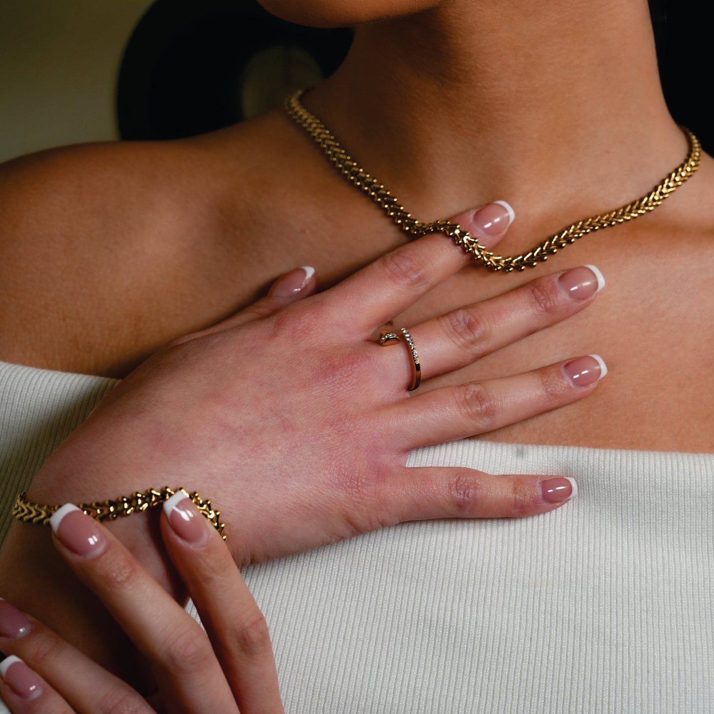 CHARISSE: Industrial-Chic Twisted Nail Ring with Pavé Zirconia Embellishments