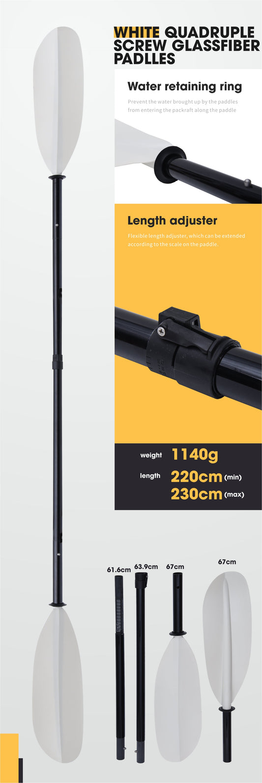 Fiberglass Packraft/Kayak Paddle