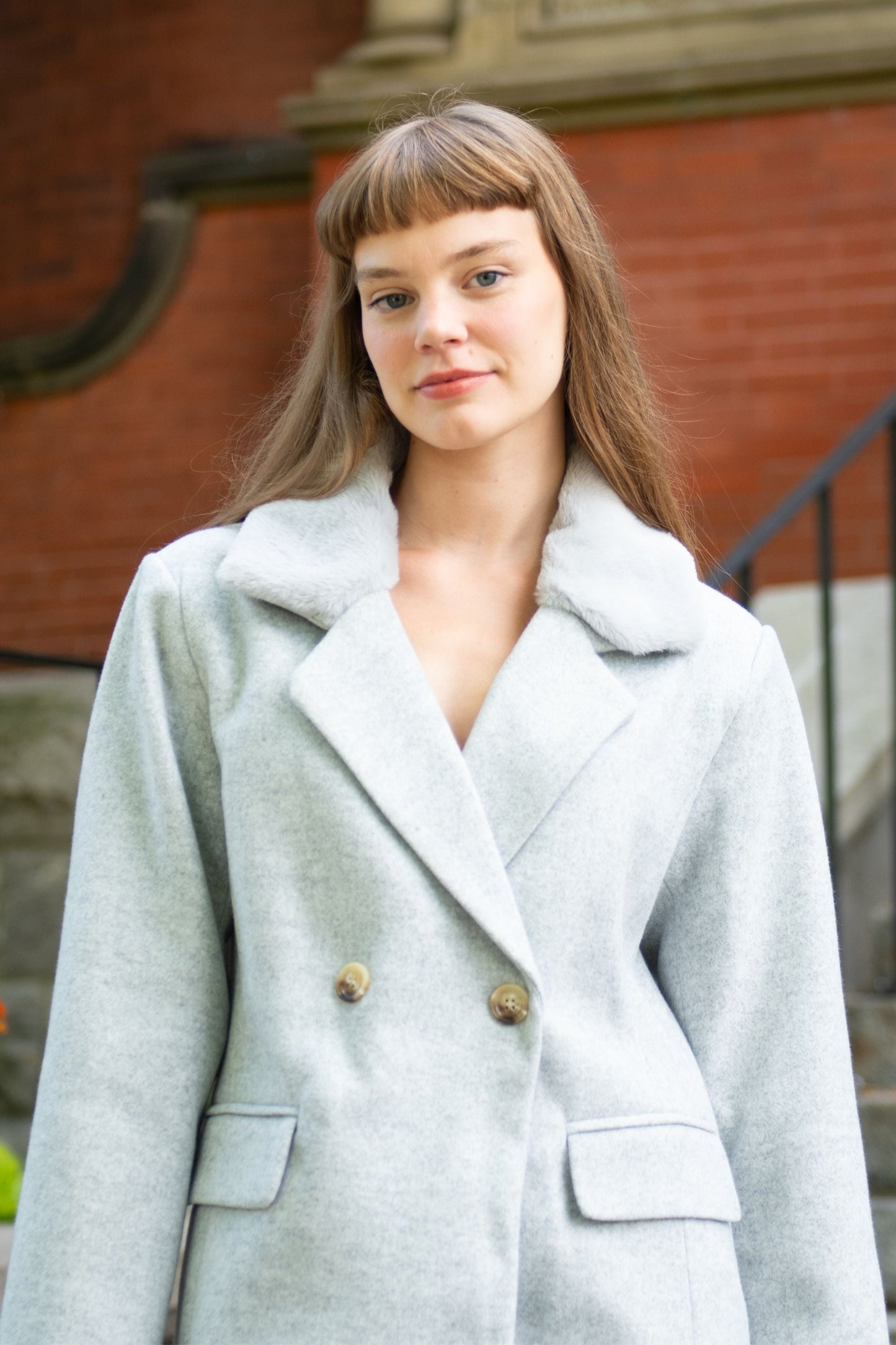 Freja Double Breasted Coat Notched Lapel Elegant Warm Chic