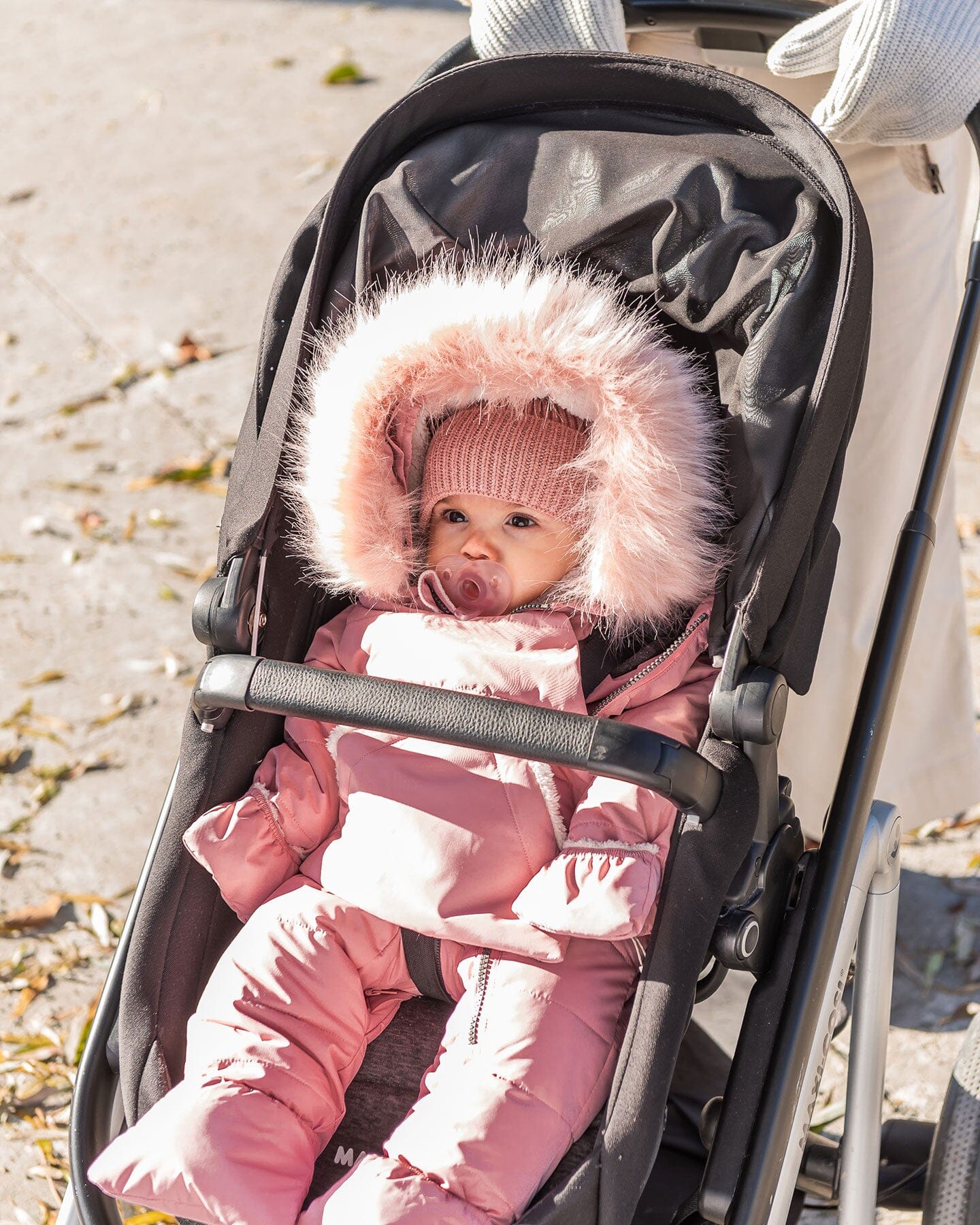 One-Piece Baby Snug Snowsuit Designed For Car Seat Pink Mini Flowers