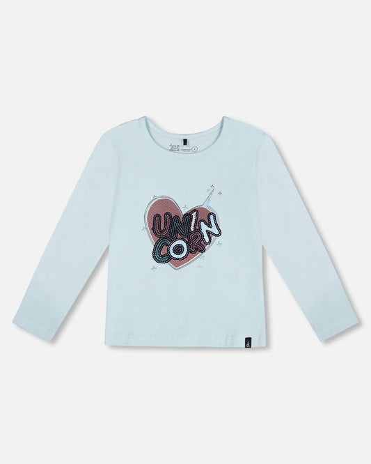 Organic Cotton T-Shirt With Print Light Blue