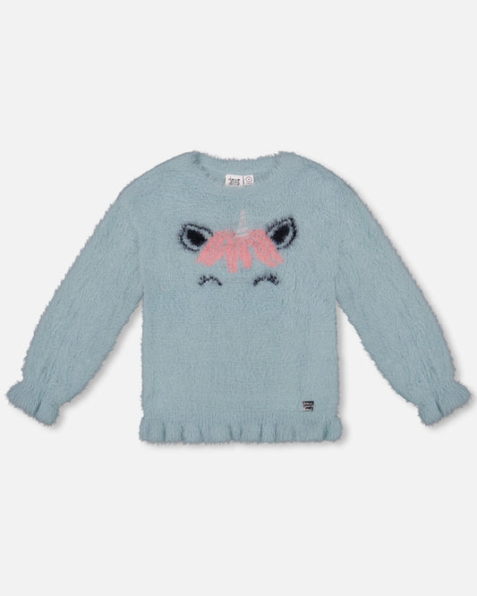 Unicorn Sweater Hairy Knit Turquoise