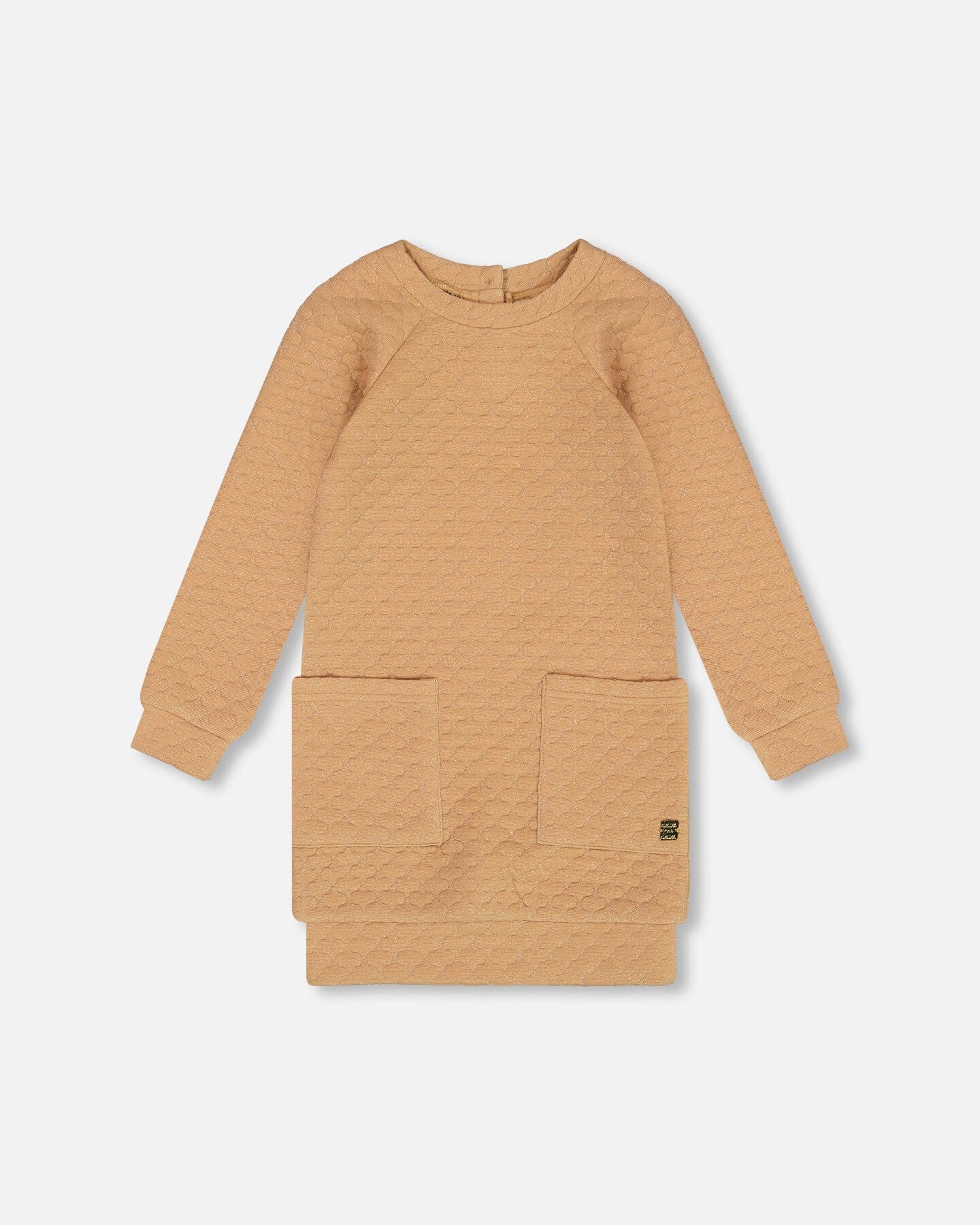 Long Sleeve Shiny Quilted Dress With Pocket Golden Brown
