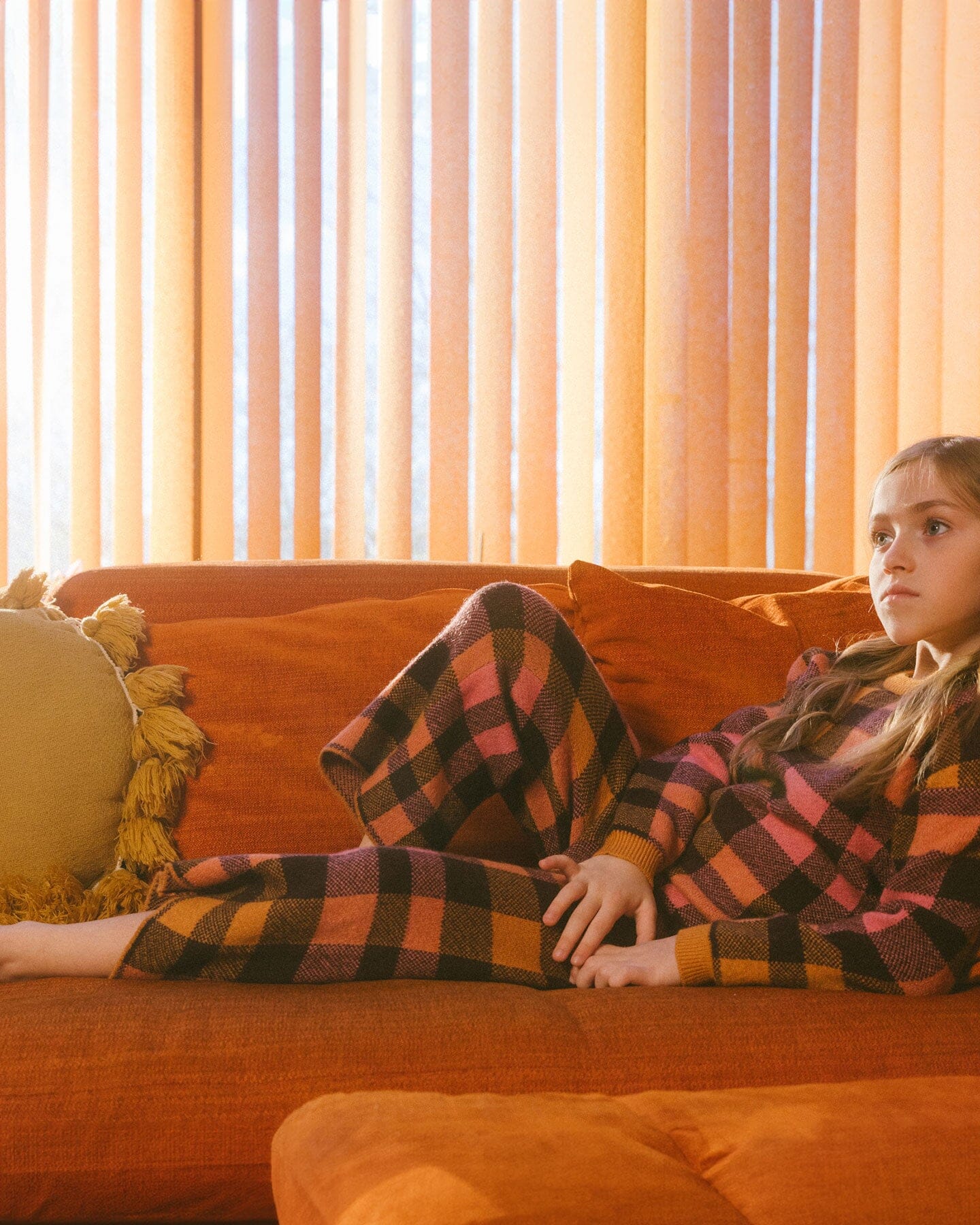 Cropped Wide Leg Pant Plaid Magenta And Brown