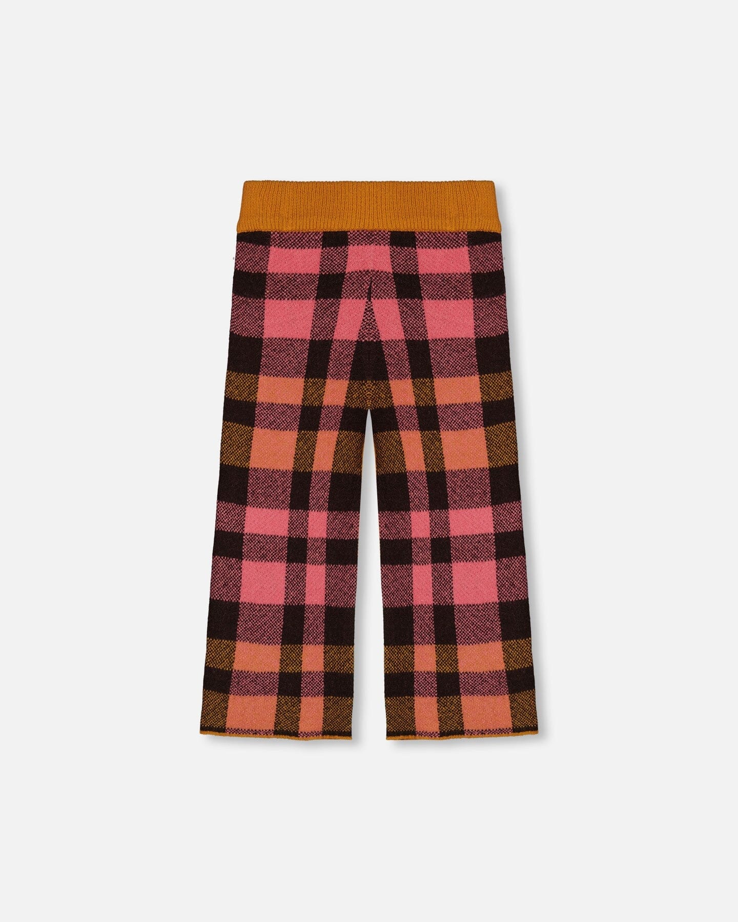 Cropped Wide Leg Pant Plaid Magenta And Brown