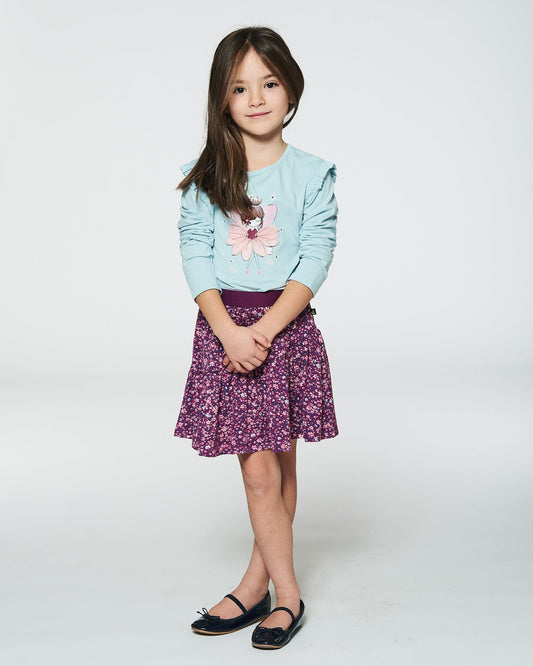 Organic Cotton T-Shirt With Frill Light Blue