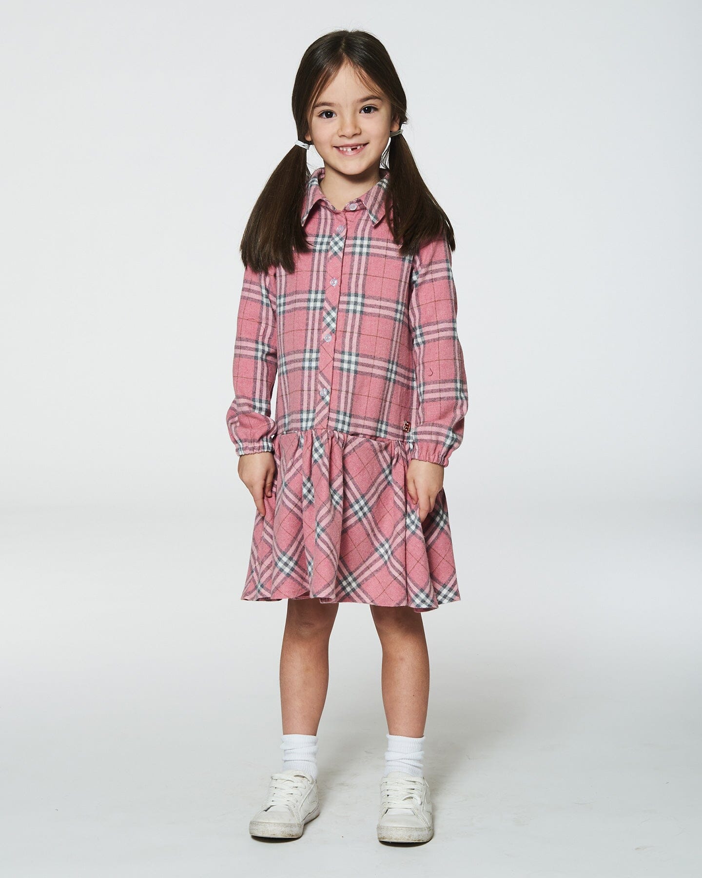 Flannel Shirt Dress With Frill Pink Plaid