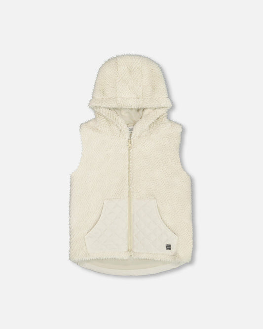 Hooded Vest With Pocket Beige