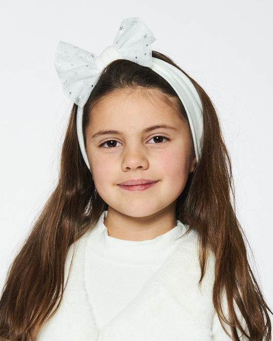 Headband With Glittering Tulle Bow Off White