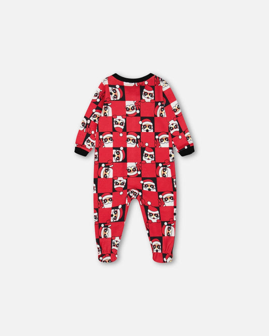Organic Cotton One Piece Pajama Red Printed Santa