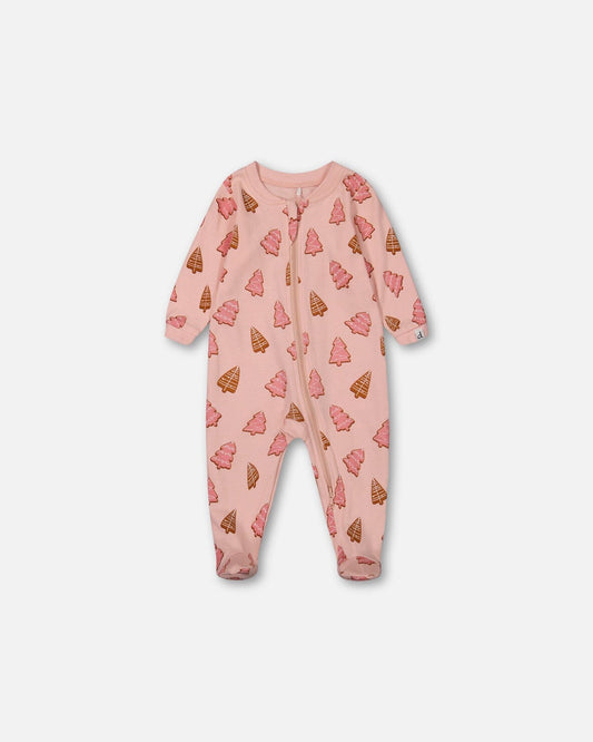 Organic Cotton One Piece Pajama Pink Christmas Cookies