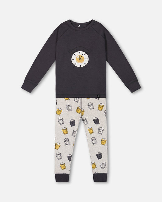 Organic Cotton Two Piece Pajama Set Gray Printed Egg-O-Clock