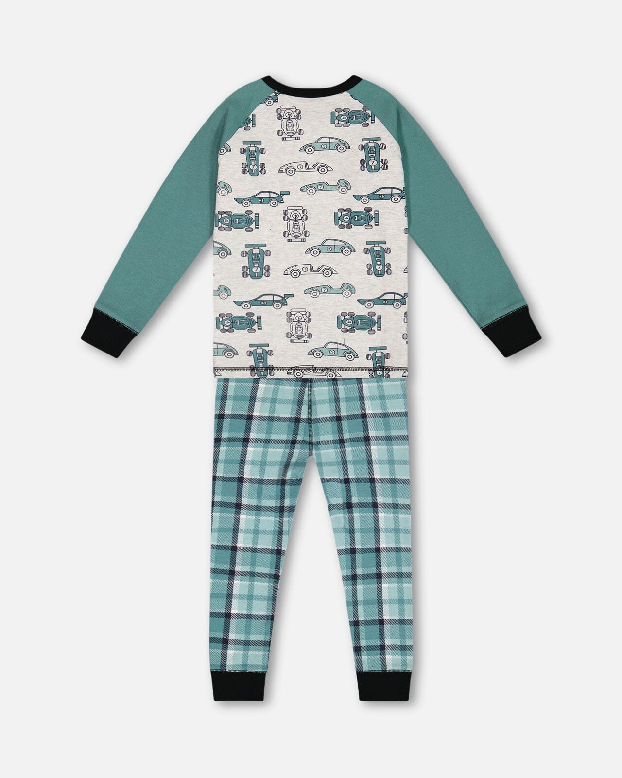 Organic Cotton Two Piece Pajama Set Green Printed Cars