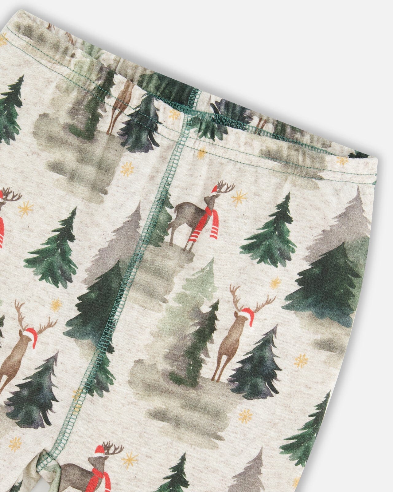 Organic Cotton Two Piece Pajama Set Gray Mix And Green Printed Reindeer