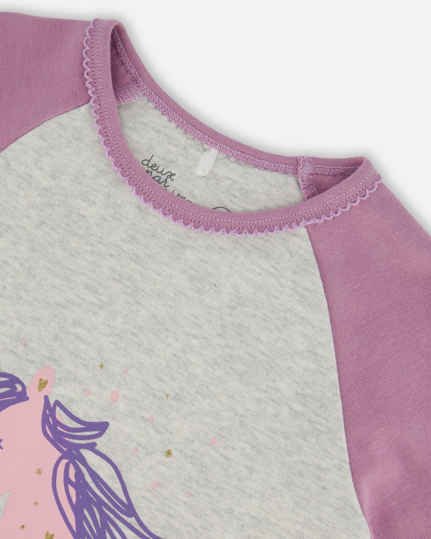 Organic Cotton Two Piece Pajama Set Mauve Printed Unicorns