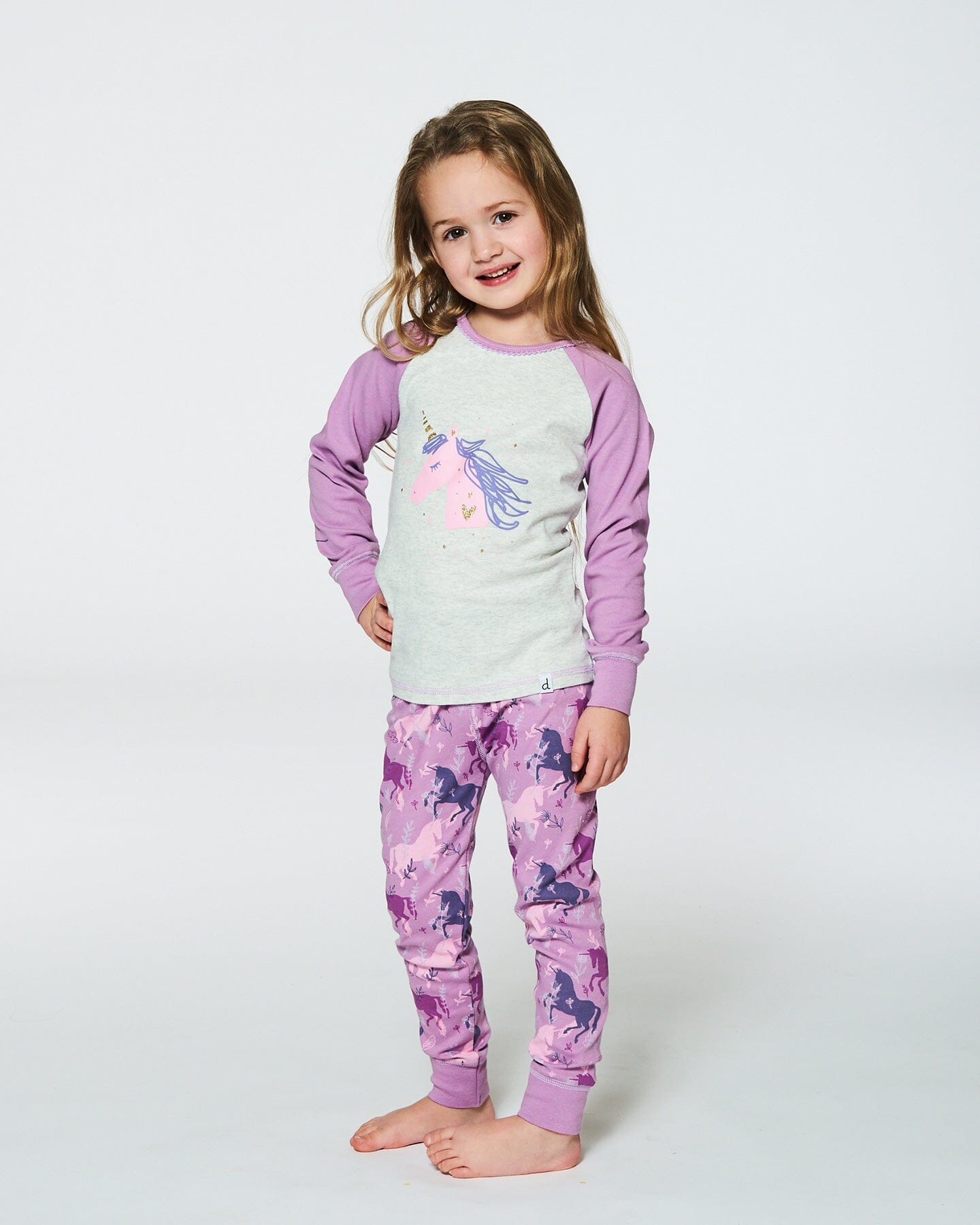Organic Cotton Two Piece Pajama Set Mauve Printed Unicorns